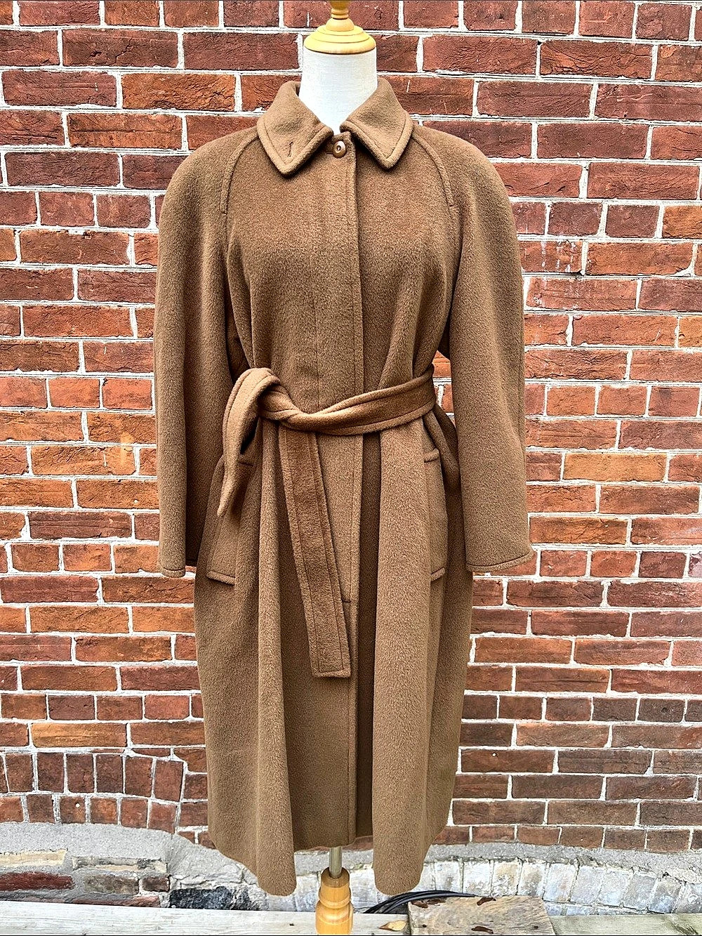 Marella Wool Belted Coat in Caramel Tan Brown